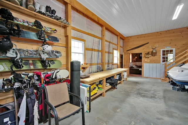 1349 Hills Creek Rd, Wellsboro, PA 16901 - misc room with a workshop area, concrete flooring, and wooden walls