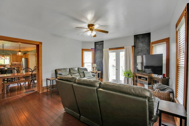 1349 Hills Creek Rd, Wellsboro, PA 16901 - living area with ceiling fan, plenty of natural light, and dark wood-style floors
