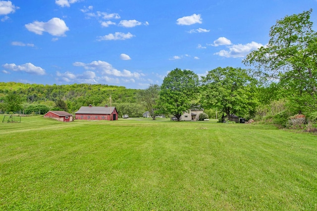1349 Hills Creek Rd, Wellsboro, PA 16901 - view of green lawn featuring a view of trees, an outbuilding, and a rural view