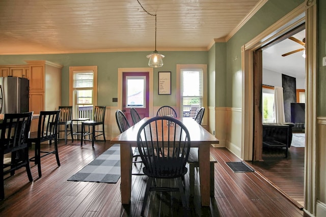 1349 Hills Creek Rd, Wellsboro, PA 16901 - dining room with a wainscoted wall and dark wood-style floors