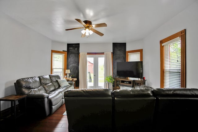 1349 Hills Creek Rd, Wellsboro, PA 16901 - living room featuring a ceiling fan and dark wood-type flooring