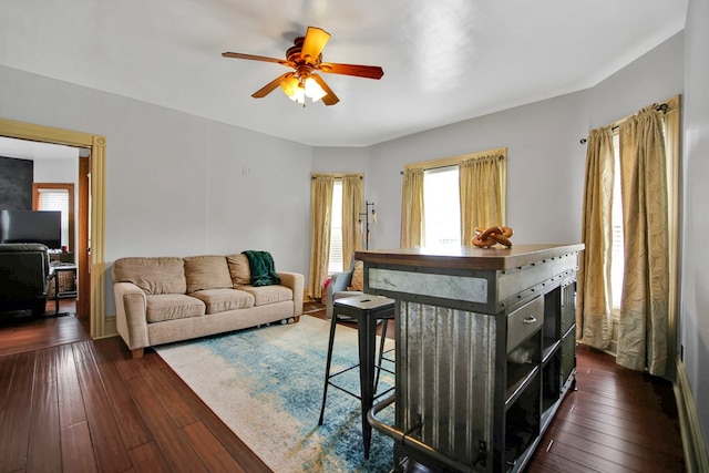 1349 Hills Creek Rd, Wellsboro, PA 16901 - living room with ceiling fan and dark wood-type flooring