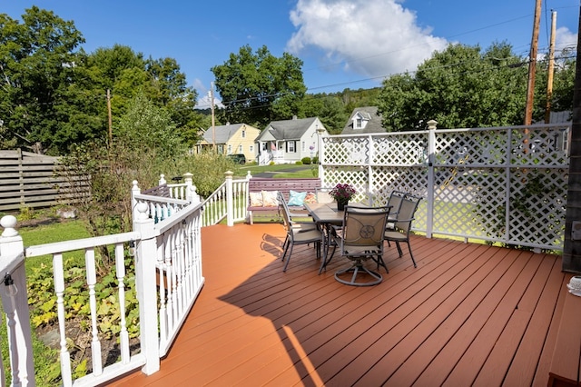 5 Eberenz St, Wellsboro, PA 16901 - wooden deck featuring outdoor dining area