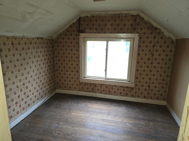 118 Wilbur St, Waverly, NY 14892 - bonus room with lofted ceiling, baseboards, wood-type flooring, and wallpapered walls