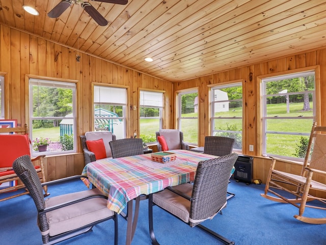 1817 Cotton Hollow Rd, Athens, PA 18810 - sunroom with wood ceiling, healthy amount of natural light, wooden walls, carpet floors, and recessed lighting