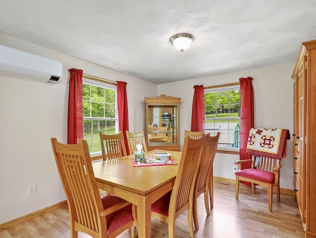 1817 Cotton Hollow Rd, Athens, PA 18810 - dining space featuring light wood finished floors, baseboards, and a wall mounted air conditioner