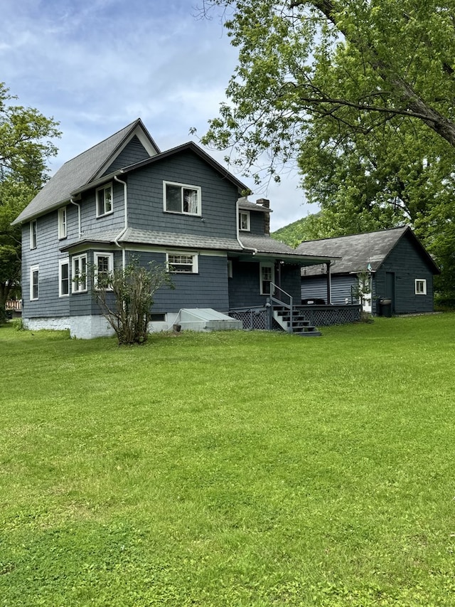 66 Benton St, Port Allegany, PA 16743 - back of property featuring a yard and a chimney