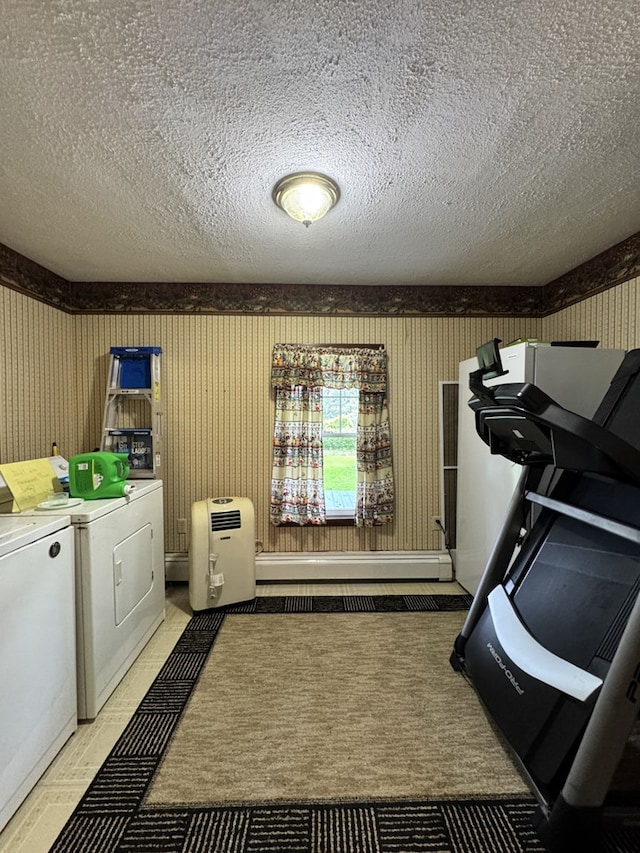 66 Benton St, Port Allegany, PA 16743 - laundry area with independent washer and dryer, a textured ceiling, and wallpapered walls