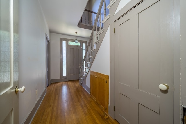 foyer with hardwood / wood-style flooring