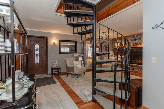 stairway featuring hardwood / wood-style flooring