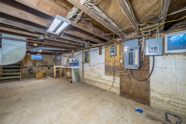 basement with electric panel