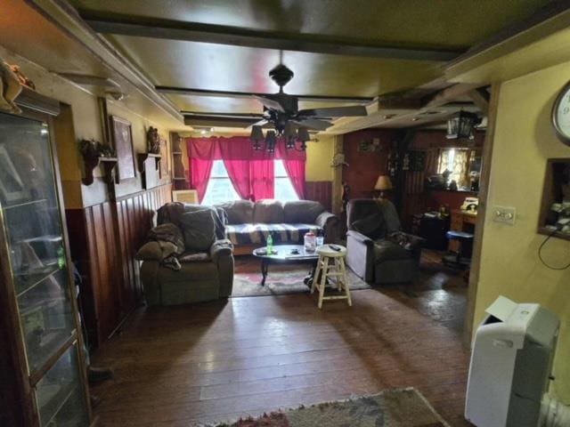 79 Back St, Millerton, PA 16936 - living room featuring wood-type flooring, ceiling fan, and beam ceiling