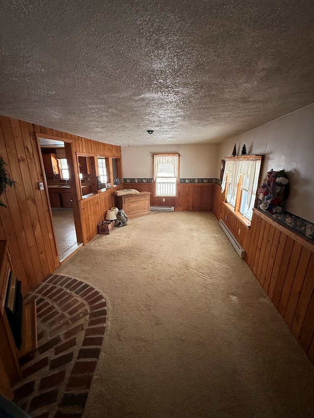 116 Morral Rd, Wellsboro, PA 16901 - interior space with wood walls, carpet flooring, and a baseboard heating unit