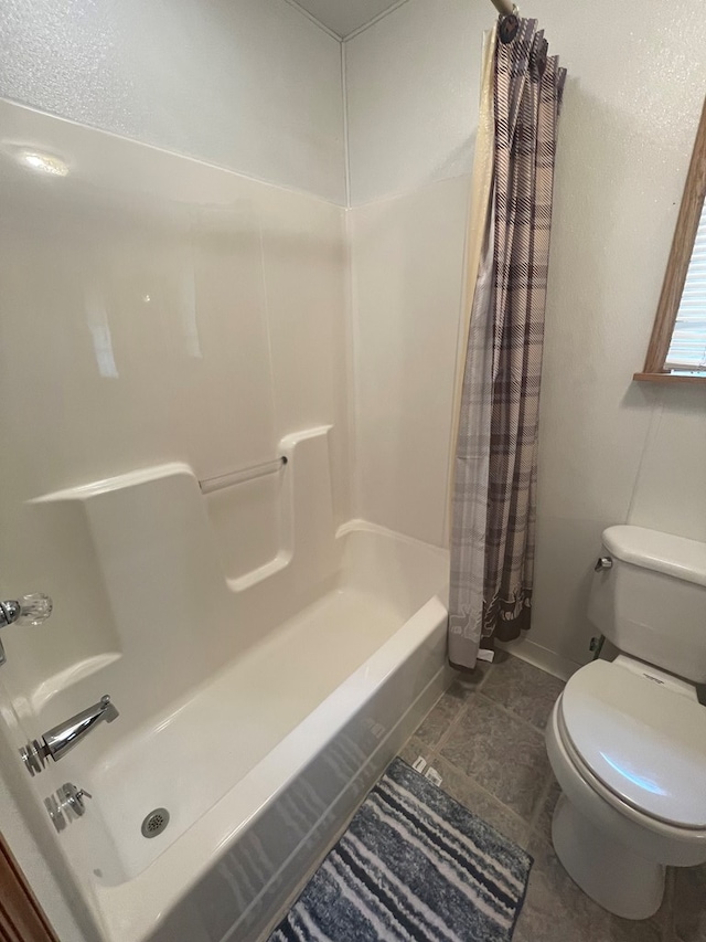 16 Quarry Ln, Galeton, PA 16922 - bathroom featuring tile patterned flooring, baseboards, shower / bathtub combination with curtain, and toilet