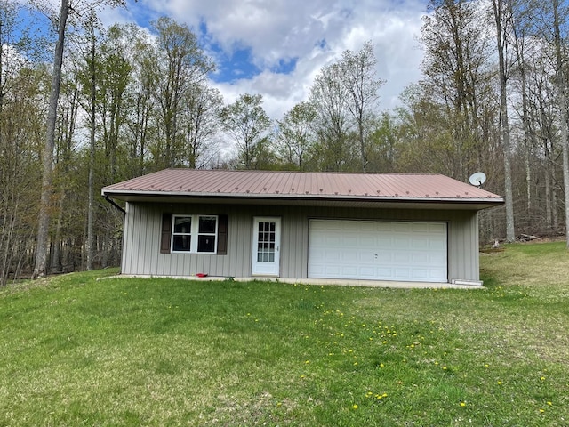 16 Quarry Ln, Galeton, PA 16922 - exterior space featuring board and batten siding, metal roof, and a front lawn
