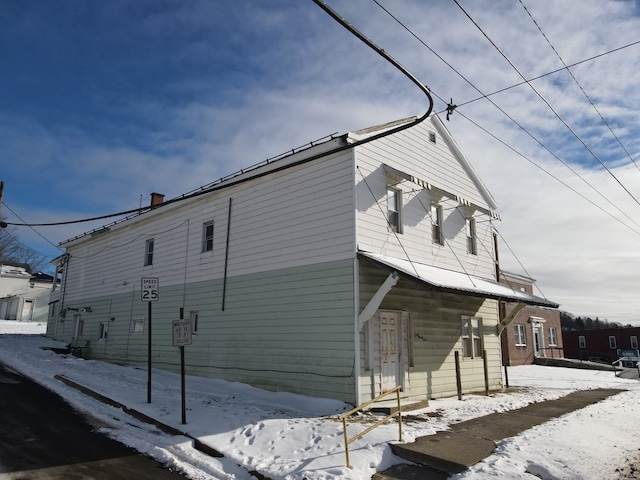 view of snow covered exterior