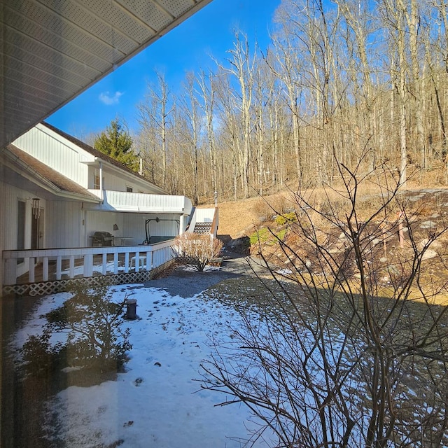 view of yard covered in snow