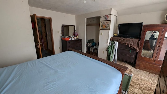 carpeted bedroom with a closet