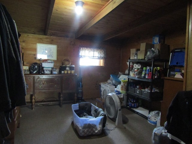 interior space with beamed ceiling and wood ceiling