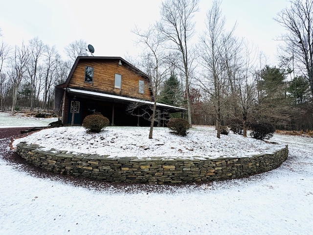 view of snow covered exterior