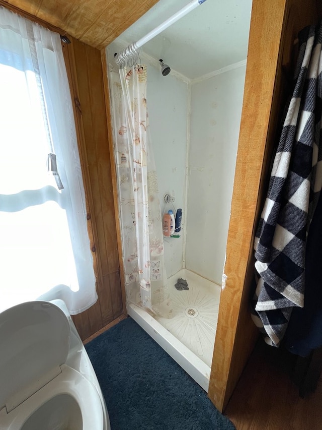 bathroom with a shower with shower curtain