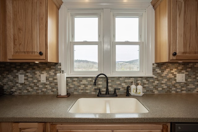 kitchen featuring a sink, backsplash, and a wealth of natural light