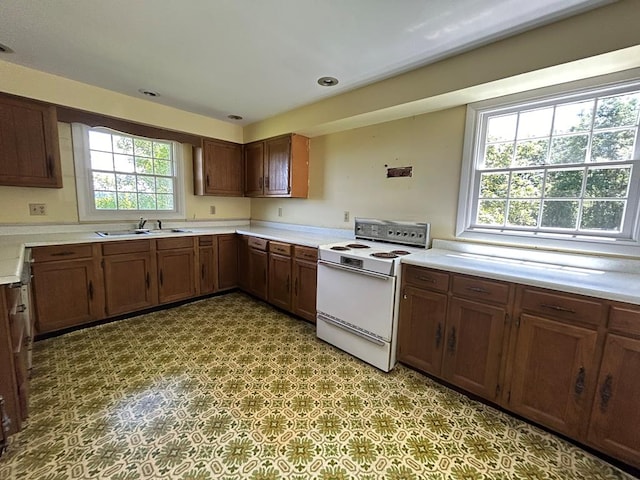 kitchen with electric stove and sink