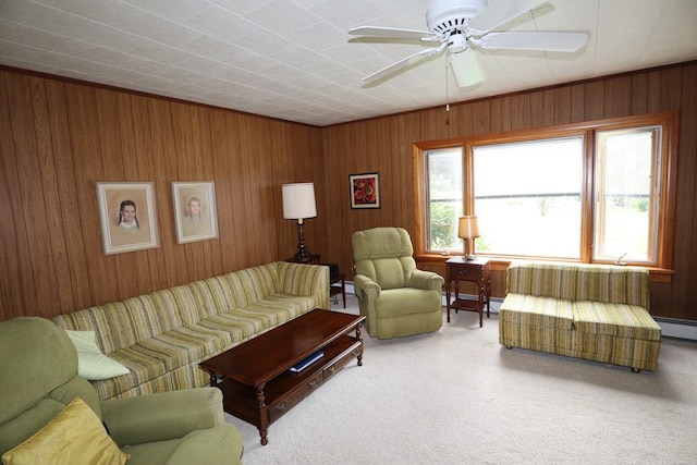 1 Mechanic St, Towanda, PA 18848 - living area with wood walls, carpet, and ceiling fan