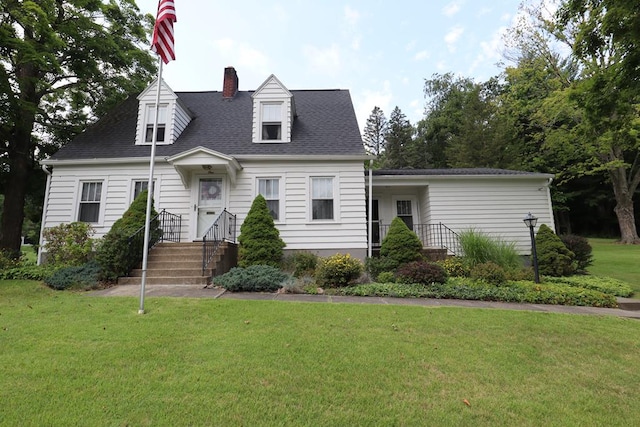 1 Mechanic St, Towanda, PA 18848 - cape cod-style house with a chimney, a front yard, and roof with shingles