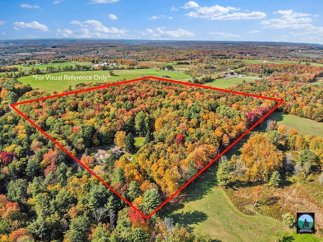 birds eye view of property with a rural view