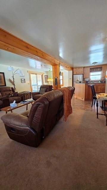 living room featuring light colored carpet