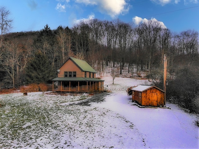 view of yard with a shed