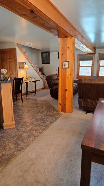 living room with light carpet