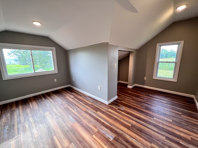 bonus room with a wealth of natural light, baseboards, and dark wood-style floors