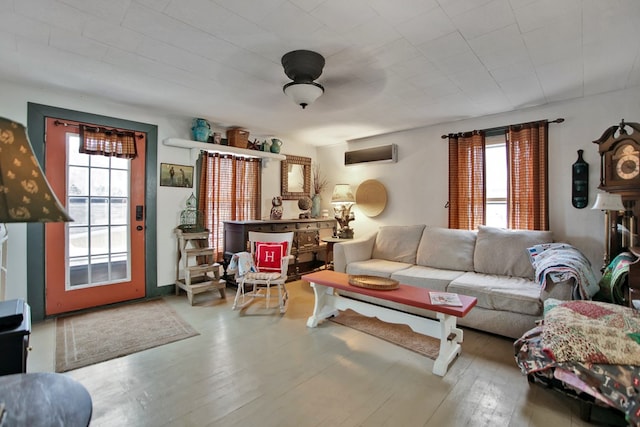 living area featuring a wealth of natural light and wood-type flooring