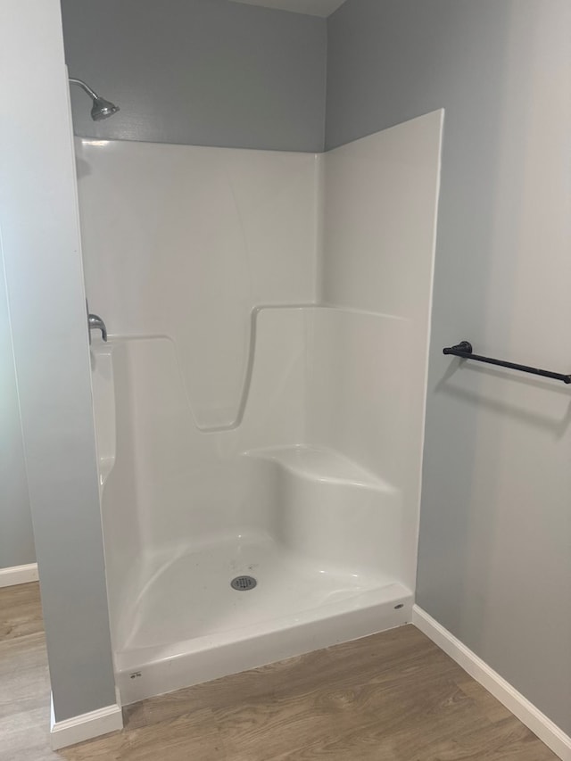 121 Park Pl, Waverly, NY 14892 - bathroom featuring wood finished floors and a shower stall