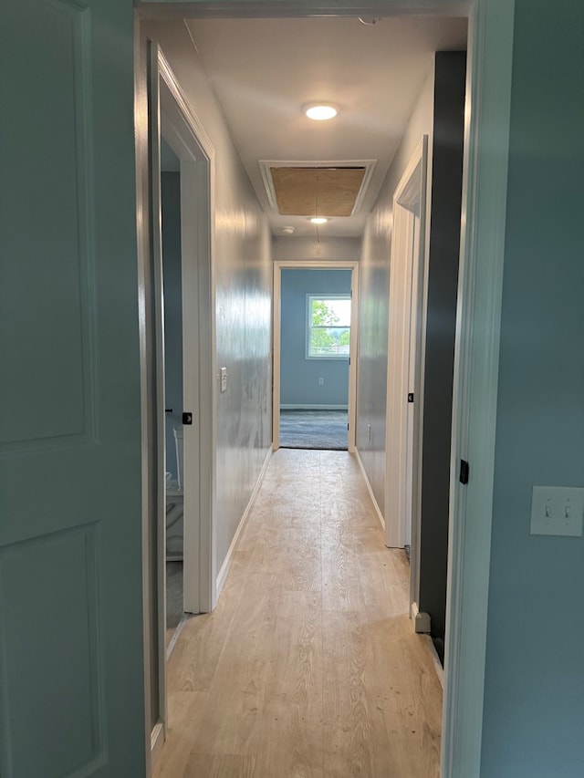 121 Park Pl, Waverly, NY 14892 - hallway with attic access and light wood-style floors