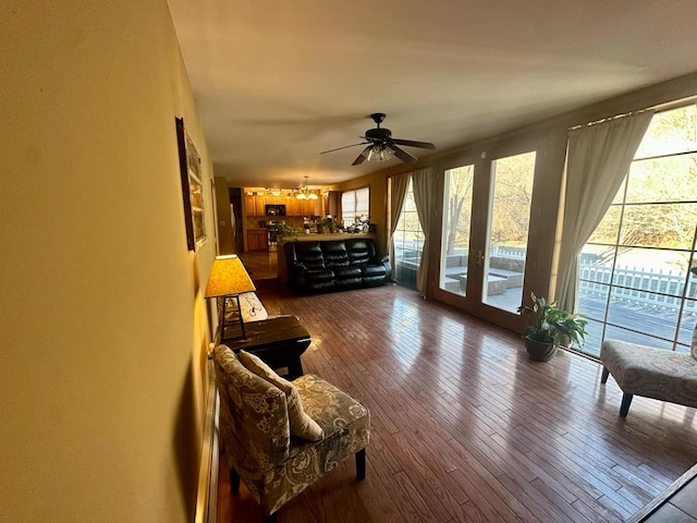 interior space featuring ceiling fan