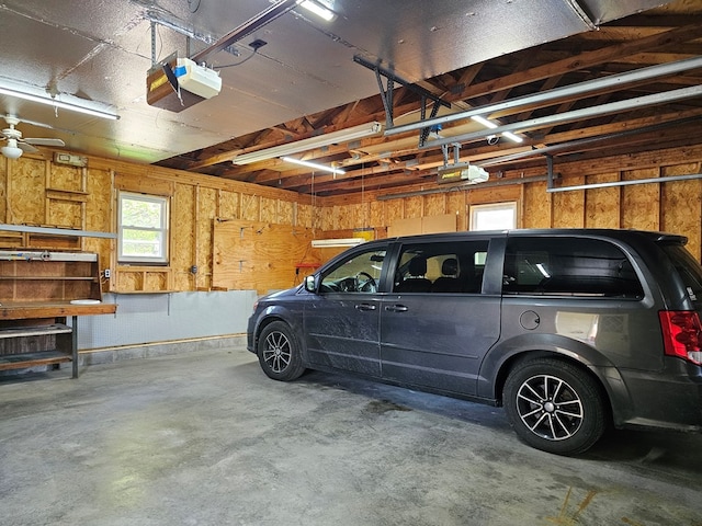 garage with a garage door opener