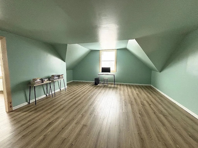 additional living space featuring wood-type flooring and vaulted ceiling