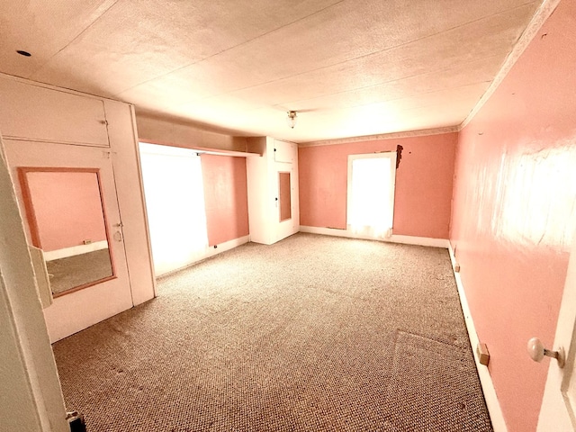 carpeted spare room featuring ornamental molding