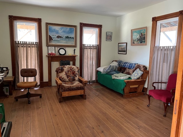 sitting room with hardwood / wood-style floors