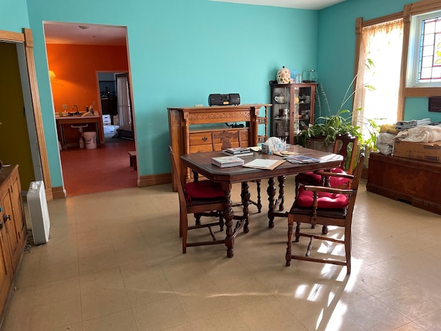 dining room with radiator heating unit and sink