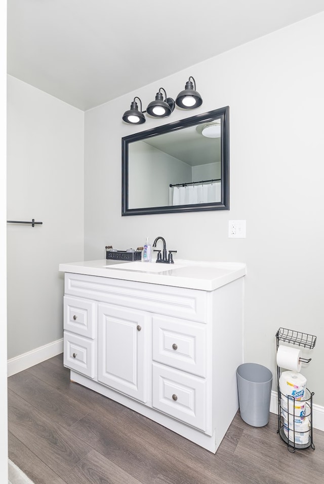 bathroom featuring wood-type flooring and vanity