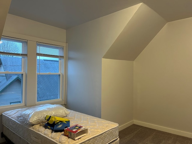 bedroom featuring dark carpet