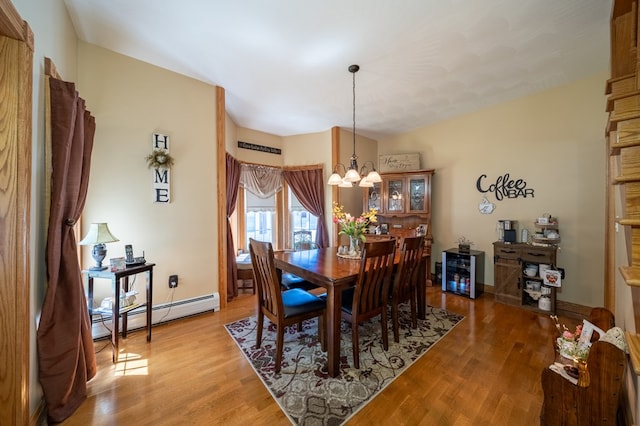 208 S St, Athens, PA 18810 - dining area featuring an inviting chandelier, a baseboard radiator, wood finished floors, and baseboards