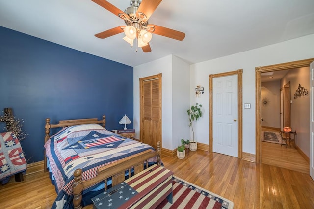 208 S St, Athens, PA 18810 - bedroom featuring a closet, a ceiling fan, wood finished floors, and baseboards