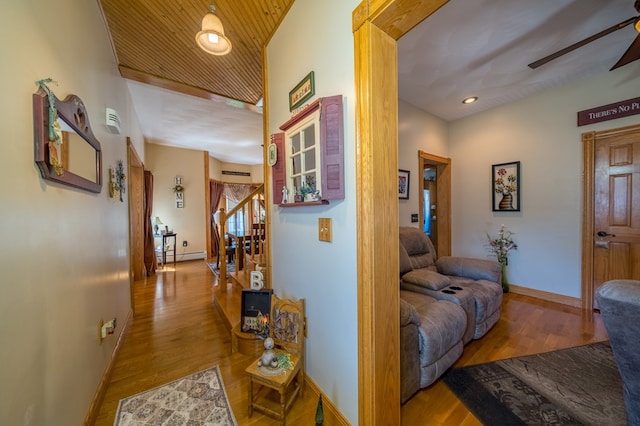 208 S St, Athens, PA 18810 - hallway featuring a baseboard heating unit, recessed lighting, wood finished floors, and baseboards