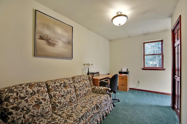 home office with light colored carpet