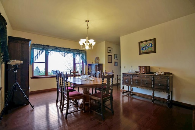 dining space with a chandelier and wood-type flooring